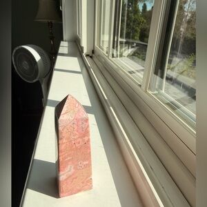 Natural Rhodonite Crystal Tower Point - Pink & Black Polished Stone